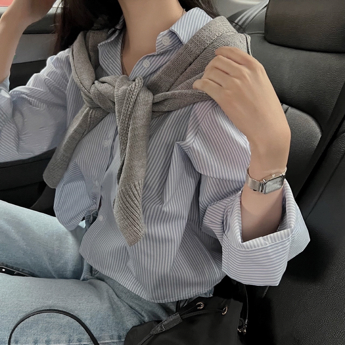 [Autumn Best🍂] 연모 스트라이프 크롭 셔츠,남방 블라우스 - st